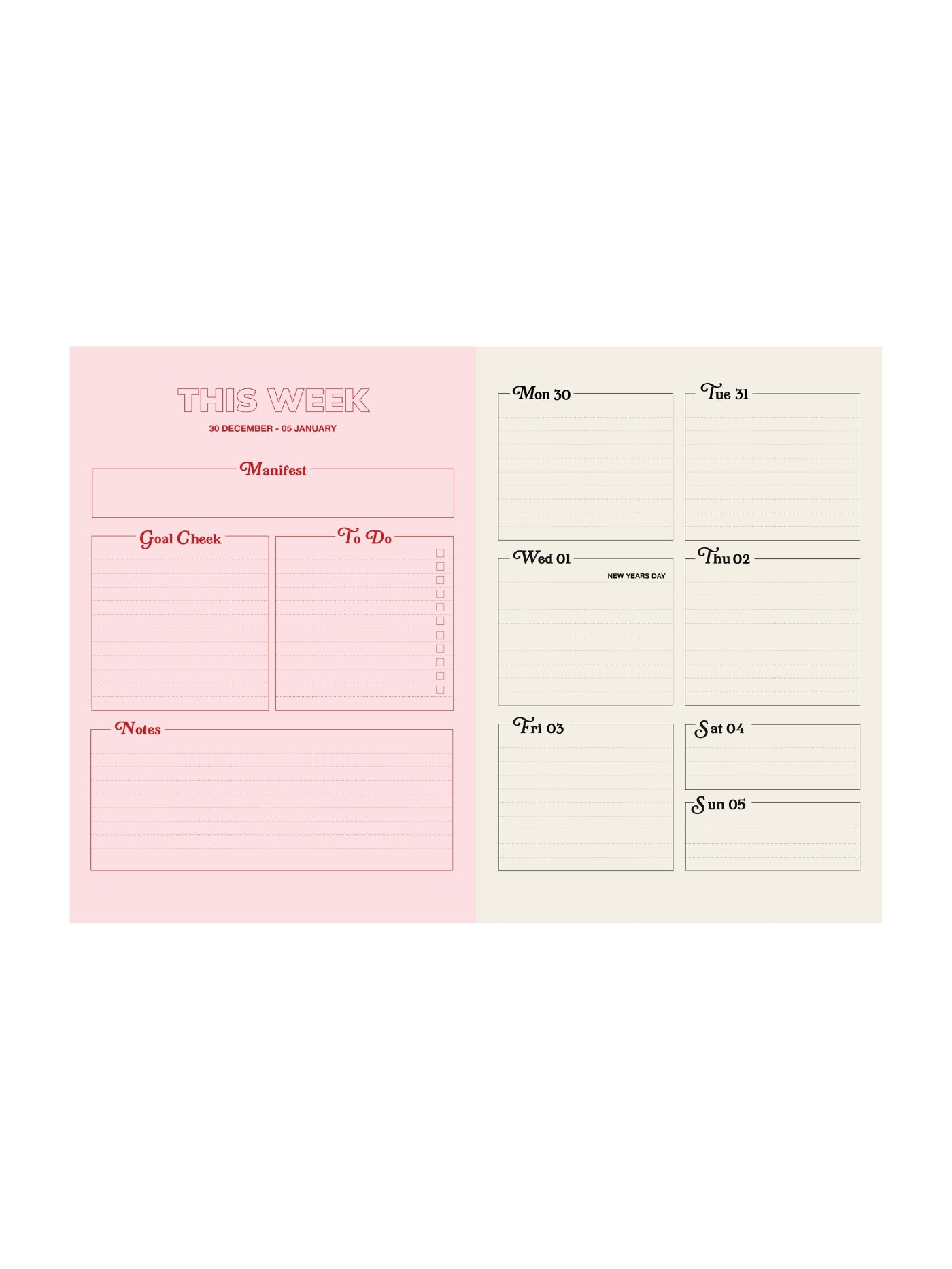 A5 2025 Diary - Weekly View - Blush